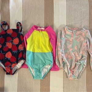 Cat & Jack Pink, Yellow & Teal Colorblock Rash Guard One-Piece